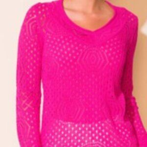 Allison Sheri soft knit sweater top v-neck col Fuschia size xxl